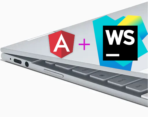 Google Pixelbook with Angular and WebStorm logos